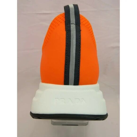 PRADA 4E3499 NEON ORANGE SPORT MESH BLACK LOGO LACE LOW TOP SNEAKERS 9 / US 10 - Picture 7 of 11